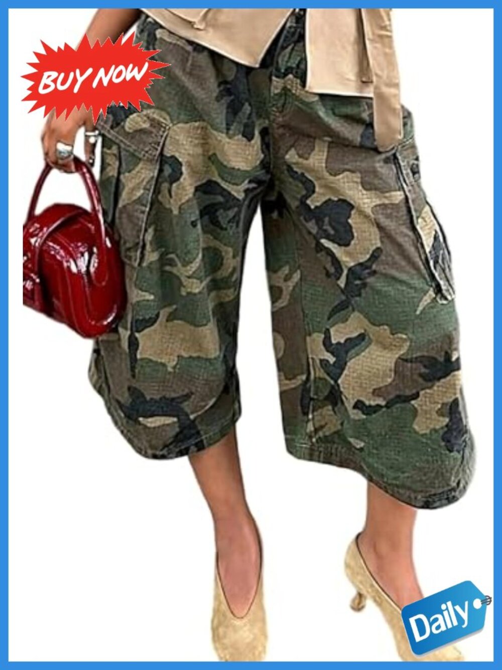 Womens Baggy Cargo Jeans Cropped Wide Leg Streetwear Pants